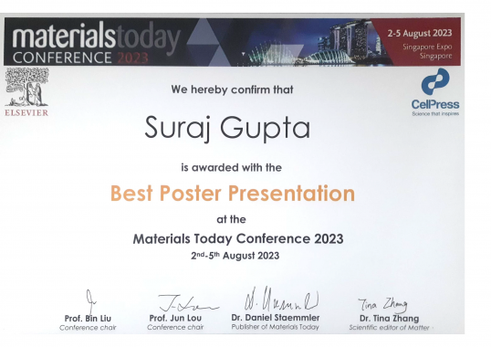 Best poster award Suraj Gupta